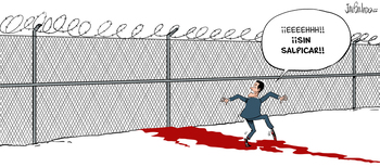 Viñeta tira de humor gráficoValla de Melilla. Inmigración