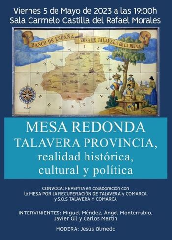 Fepemta,la Mesa y SOS debatirán sobre la provincia de Talavera